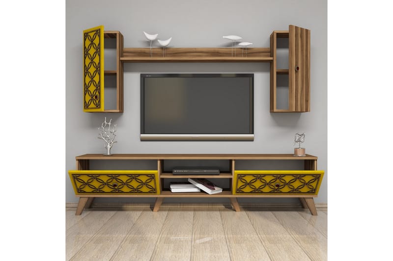 VARRED TV-Möbelset 180 cm Brun/Gul - Möbler - Vardagsrum - Tv-möbler & mediamöbler - Tv-möbelset