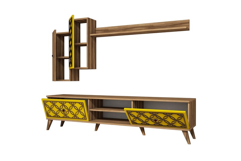 VARRED TV-Möbelset 180 cm Brun/Gul - Möbler - Vardagsrum - Tv-möbler & mediamöbler - Tv-möbelset