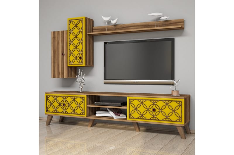 VARRED TV-Möbelset 180 cm Brun/Gul - Möbler - Vardagsrum - Tv-möbler & mediamöbler - Tv-möbelset