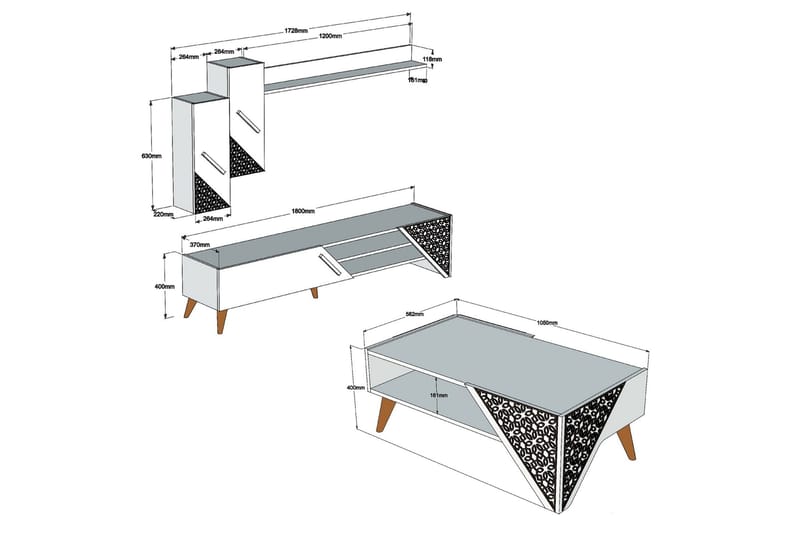 VARRED TV-Möbelset 180 cm Vit - Möbler - Vardagsrum - Tv-möbler & mediamöbler - Tv-möbelset