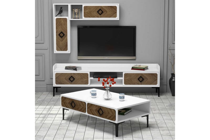 VARRED TV-Möbelset 180 cm Vit/Brun - Möbler - Vardagsrum - Tv-möbler & mediamöbler - Tv-möbelset