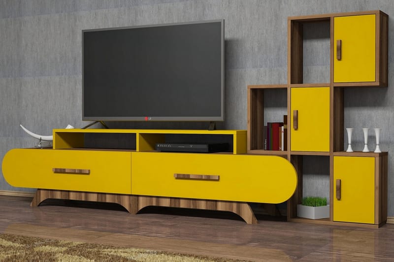 VARRED TV-Möbelset 205 cm Brun/Gul - Möbler - Vardagsrum - Tv-m�öbler & mediamöbler - Tv-möbelset
