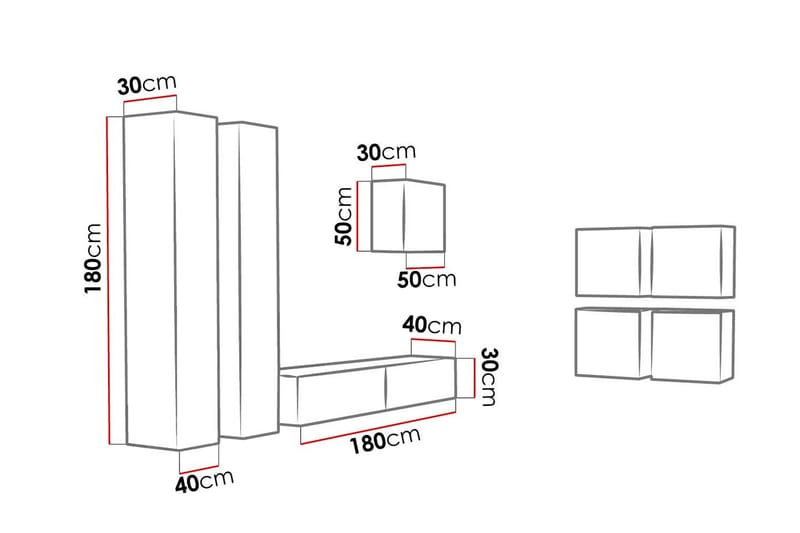 Vasil TV-möbelset 260x40x180 cm - Svart/Vit - Möbler - Vardagsrum - Tv-möbler & mediamöbler - Tv-möbelset