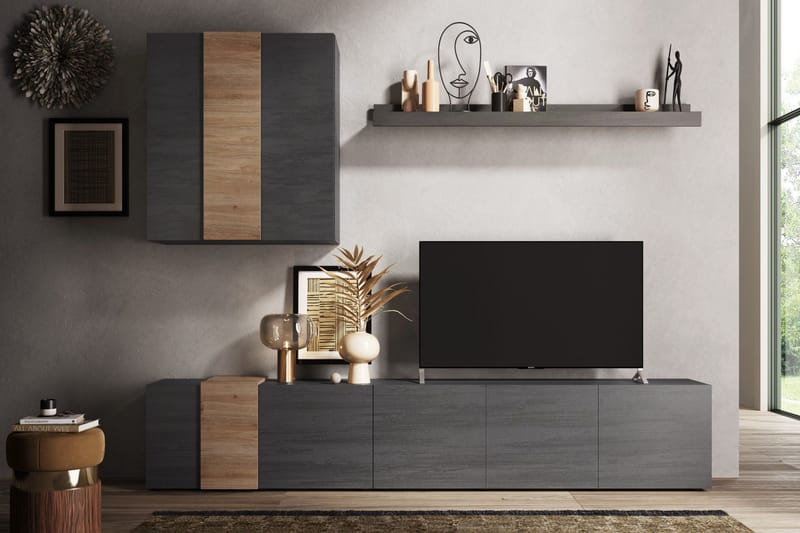 VOLDE Tv-möbelset 44x301x195 cm Grå/Natur - Möbler - Vardagsrum - Tv-möbler & mediamöbler - Tv-möbelset