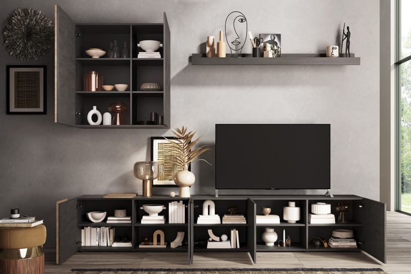 VOLDE Tv-möbelset 44x301x195 cm Grå/Natur - Möbler - Vardagsrum - Tv-möbler & mediamöbler - Tv-möbelset