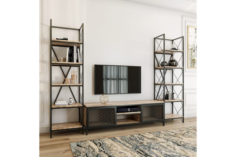 WACKLE TV-Möbelset 150 cm Trä/Natur/Svart - Möbler - Vardagsrum - Tv-möbler & mediamöbler - Tv-möbelset