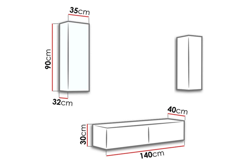 WILBER TV-möbelset 210x40x180 cm - Svart/Vit - Möbler - Vardagsrum - Tv-möbler & mediamöbler - Tv-möbelset