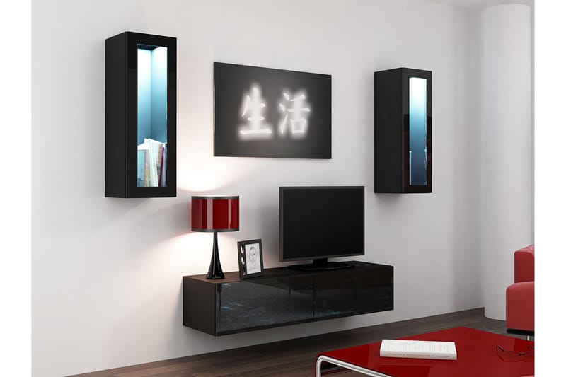 WILBER TV-möbelset 210x40x180 cm - Svart/Vit - Tv-möbelset