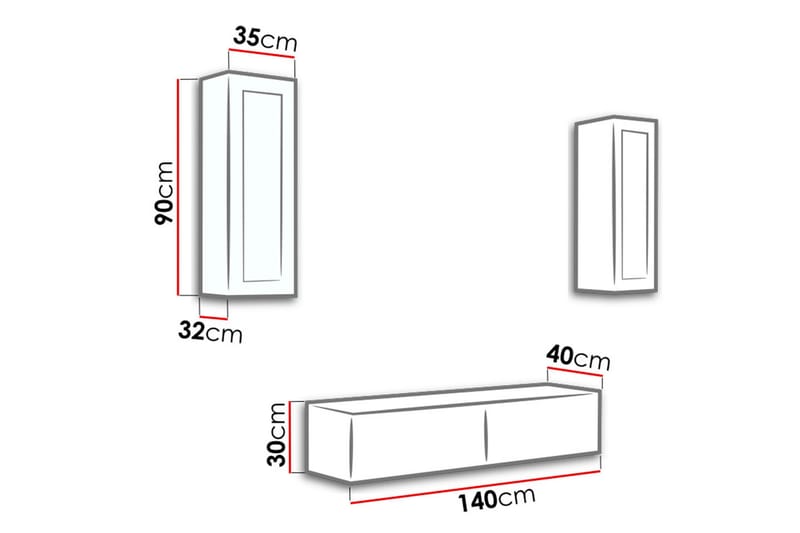 WILBER TV-möbelset 210x40x180 cm - Svart/Vit - Tv-möbelset