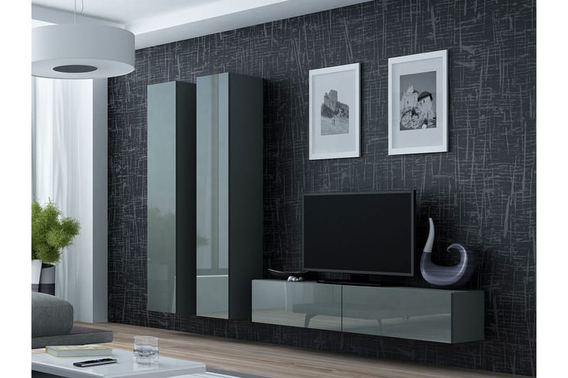 WILBER TV-möbelset 220x40x180 cm - Svart/Grå - Möbler - Vardagsrum - Tv-möbler & mediamöbler - Tv-möbelset