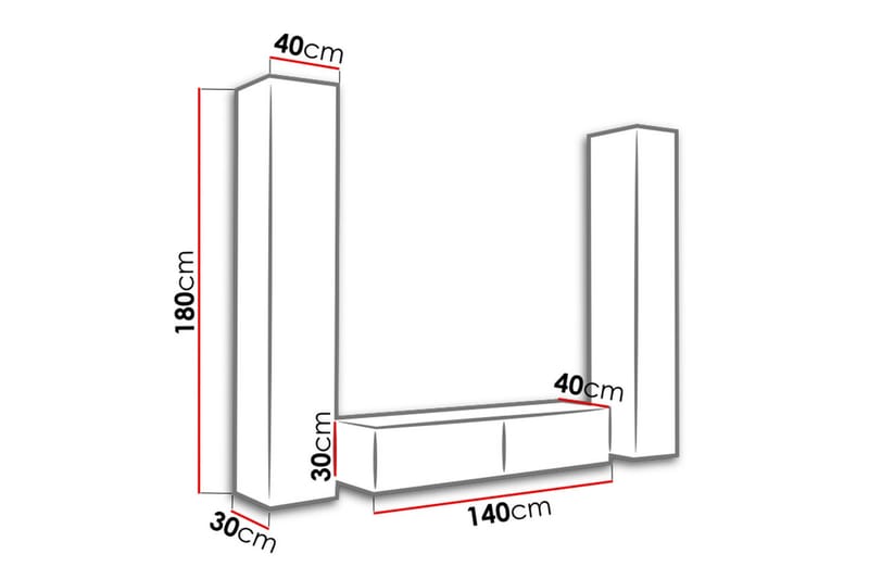 WILBER TV-möbelset 220x40x180 cm - Svart/Grå - Möbler - Vardagsrum - Tv-möbler & mediamöbler - Tv-möbelset