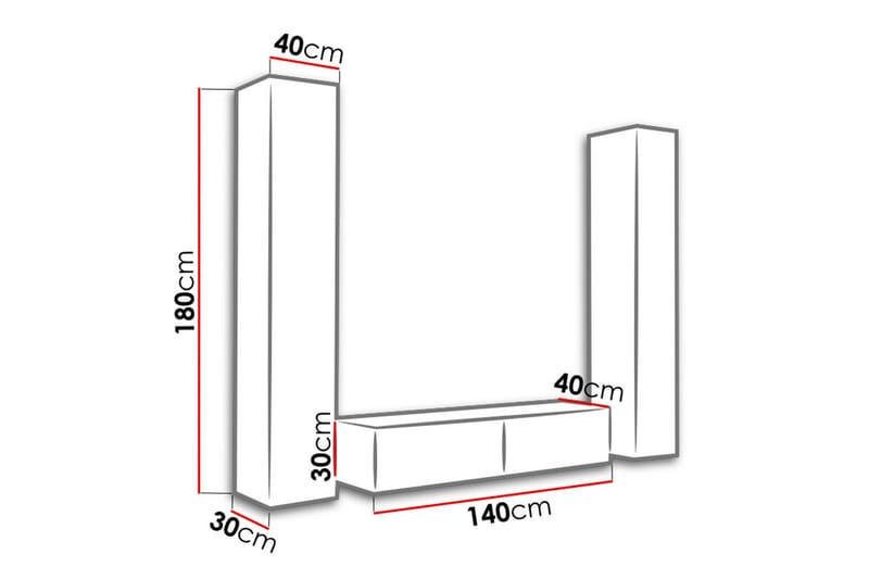 WILBER TV-möbelset 220x40x180 cm - Svart/Vit - Tv-möbelset