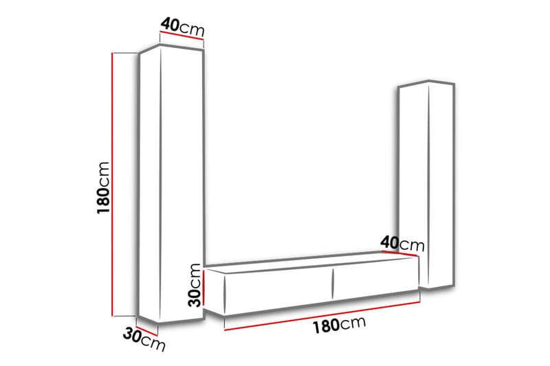 WILBER TV-möbelset 260x40x180 cm - Svart/Grå/Vit - Möbler - Vardagsrum - Tv-möbler & mediamöbler - Tv-möbelset