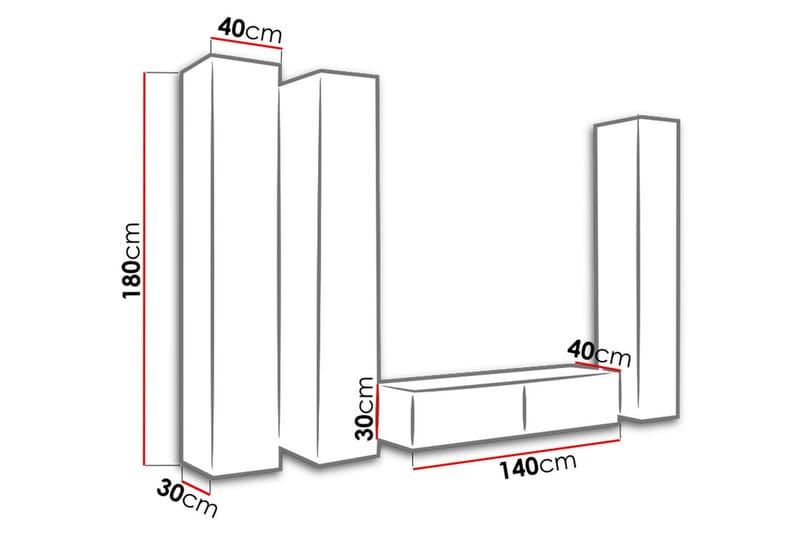 WILBER TV-möbelset 260x40x180 cm - Svart/Grå/Vit - Möbler - Vardagsrum - Tv-möbler & mediamöbler - Tv-möbelset