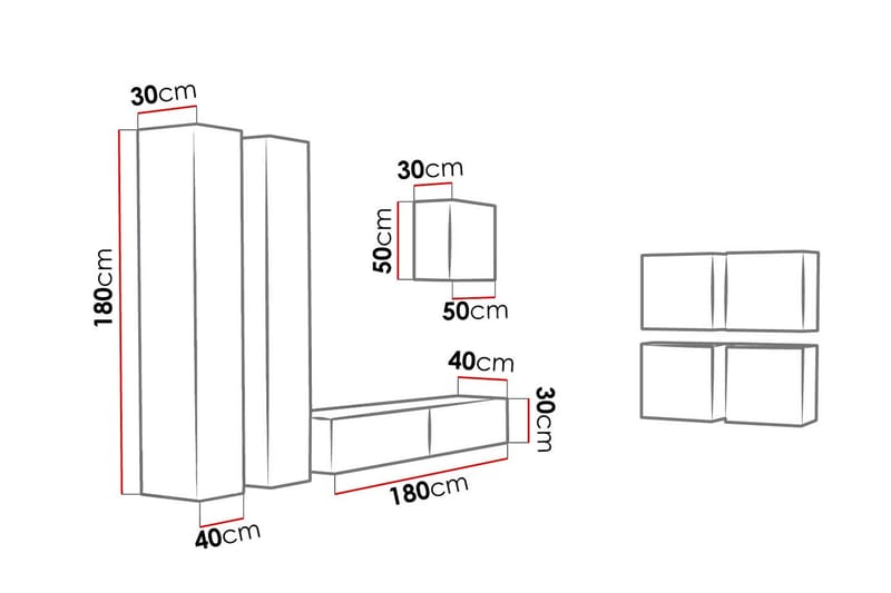 WILBER TV-möbelset 260x40x180 cm - Svart/Vit - Möbler - Vardagsrum - Tv-möbler & mediamöbler - Tv-möbelset