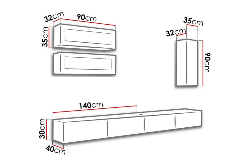 WILBER TV-möbelset 280x40x180 cm - Grå - Tv-möbelset