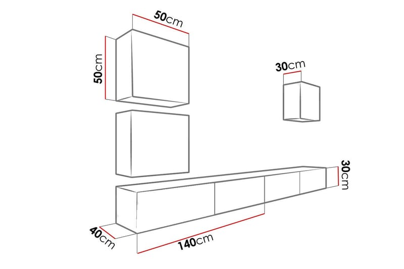 WILBER TV-möbelset 280x40x180 cm - Svart/Vit - Möbler - Vardagsrum - Tv-möbler & mediamöbler - Tv-möbelset