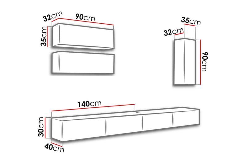 WILBER TV-möbelset 280x40x180 cm - Svart/Vit - Tv-möbelset