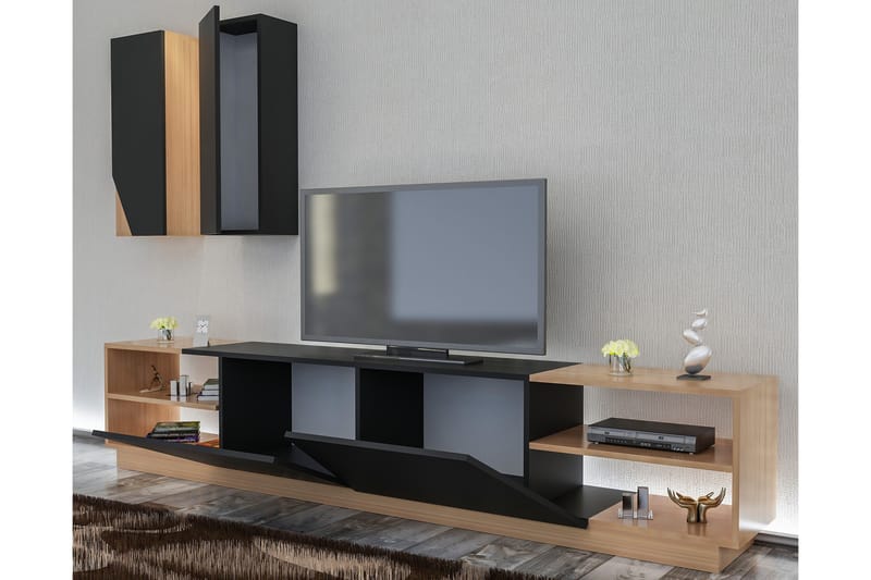 Zebrai Tv-Bänk med Dold Förvaring - Svart/Teak - Möbler - Vardagsrum - Tv-möbler & mediamöbler - Tv-möbelset