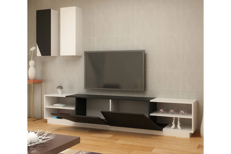 Zebrai Tv-Bänk med Dold Förvaring - Svart/Vit - Möbler - Vardagsrum - Tv-möbler & mediamöbler - Tv-möbelset