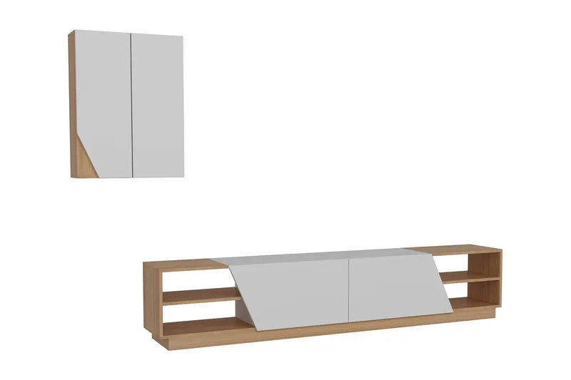 Zebrai Tv-Bänk med Dold Förvaring - Vit/Teak - Möbler - Vardagsrum - Tv-möbler & mediamöbler - Tv-möbelset