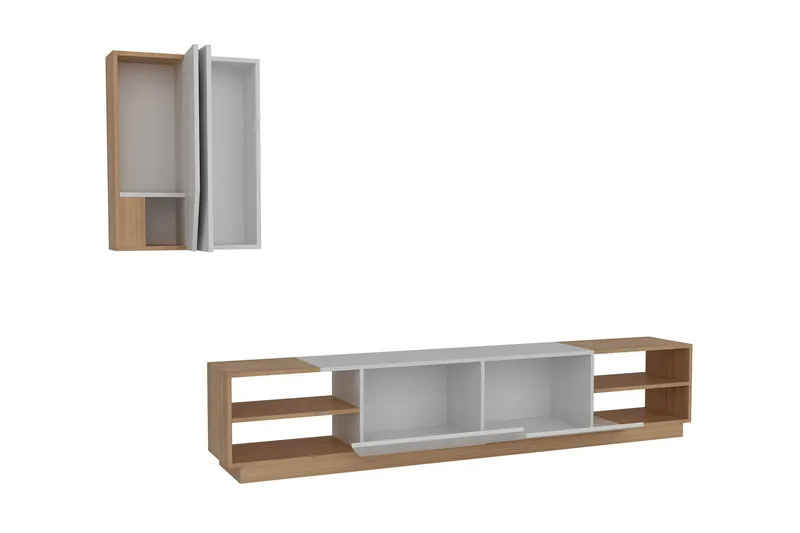 Zebrai Tv-Bänk med Dold Förvaring - Vit/Teak - Möbler - Vardagsrum - Tv-möbler & mediamöbler - Tv-möbelset