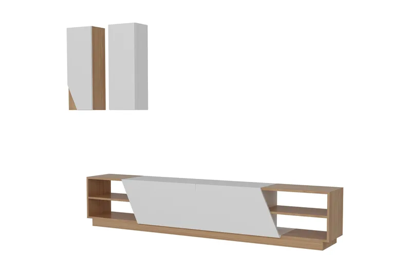 Zebrai Tv-Bänk med Dold Förvaring - Vit/Teak - Möbler - Vardagsrum - Tv-möbler & mediamöbler - Tv-möbelset