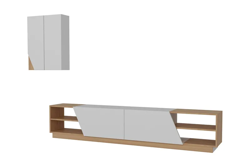 Zebrai Tv-Bänk med Dold Förvaring - Vit/Teak - Möbler - Vardagsrum - Tv-möbler & mediamöbler - Tv-möbelset