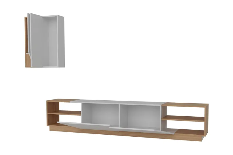 Zebrai Tv-Bänk med Dold Förvaring - Vit/Teak - Möbler - Vardagsrum - Tv-möbler & mediamöbler - Tv-möbelset