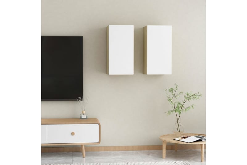 TV-skåp 2 st vit och sonoma-ek 30,5x30x60 cm spånskiva - Vit - Möbler - Vardagsrum - Tv-möbler & mediam�öbler - Tv-bänkar