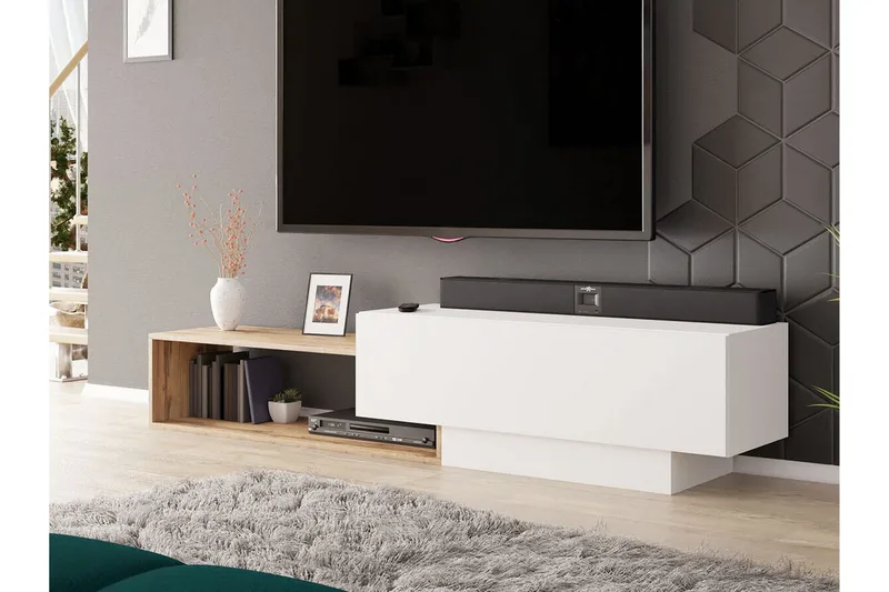 Carbost Väggmonterad TV Bänk 210 cm med Förvaring i Ek - Vit - Möbler - Vardagsrum - Tv-möbler & mediamöbler - Tv-bänkar