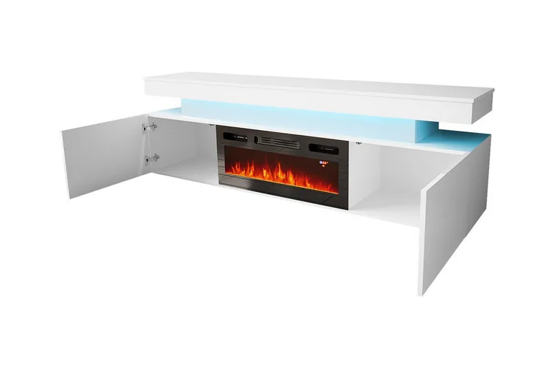 Glenndale Tv bänk med Förvaring + LED kamin + Belysning 190 cm - Vit - Möbler - Vardagsrum - Tv-möbler & mediamöbler - Tv-skåp