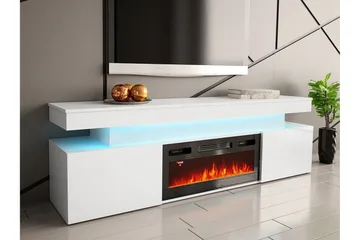 Glenndale Tv bänk med Förvaring + LED kamin + Belysning 190 cm - Vit - Möbler - Vardagsrum - Tv-möbler & mediamöbler - Tv-bänkar