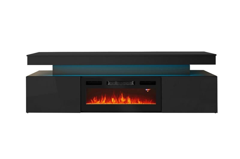 Glenndale Tv bänk med Förvaring + LED kamin + Belysning 190 Svart - Möbler - Vardagsrum - Tv-möbler & mediamöbler - Tv-skåp