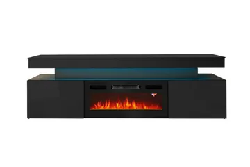 Glenndale Tv bänk med Förvaring + LED kamin + Belysning 190 - Svart - Möbler - Vardagsrum - Tv-möbler & mediamöbler - Tv-bänkar