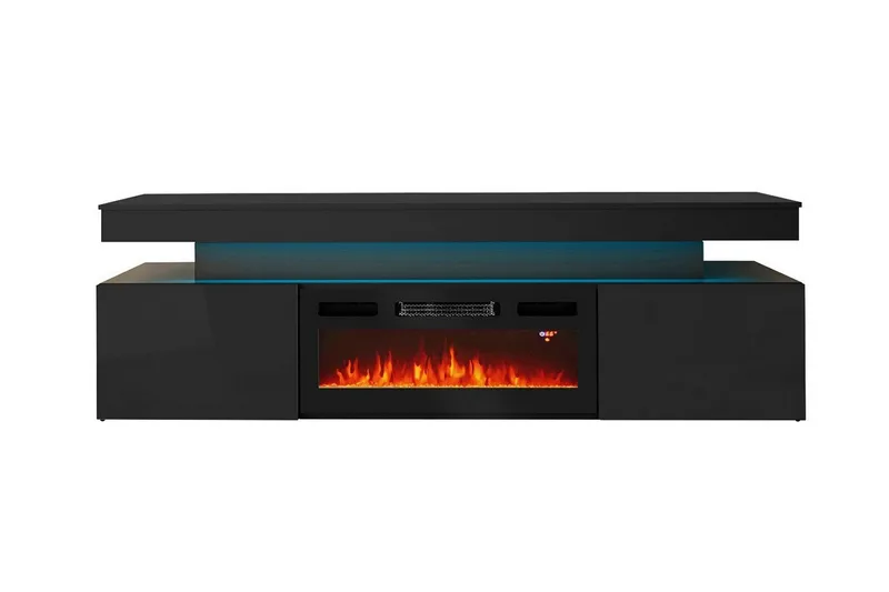 Glenndale Tv bänk med Förvaring + LED kamin + Belysning 190 - Svart - Möbler - Vardagsrum - Tv-möbler & mediamöbler - Tv-skåp