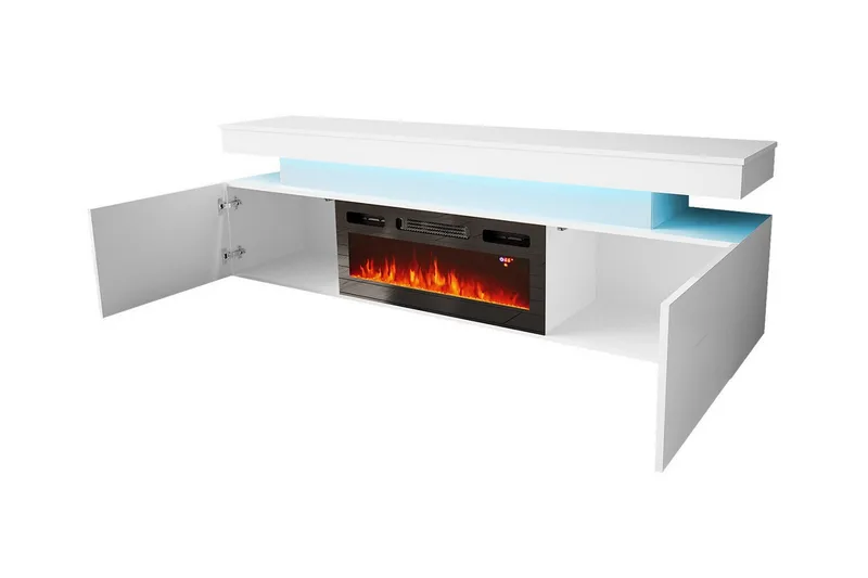 Glenndale Tv bänk med Förvaring + LED kamin + Belysning 190 - Svart - Möbler - Vardagsrum - Tv-möbler & mediamöbler - Tv-skåp