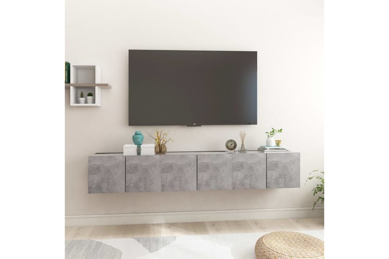 Hängande TV-skåp 3 st betonggrå 60x30x30 cm - Grå - Tv-skåp