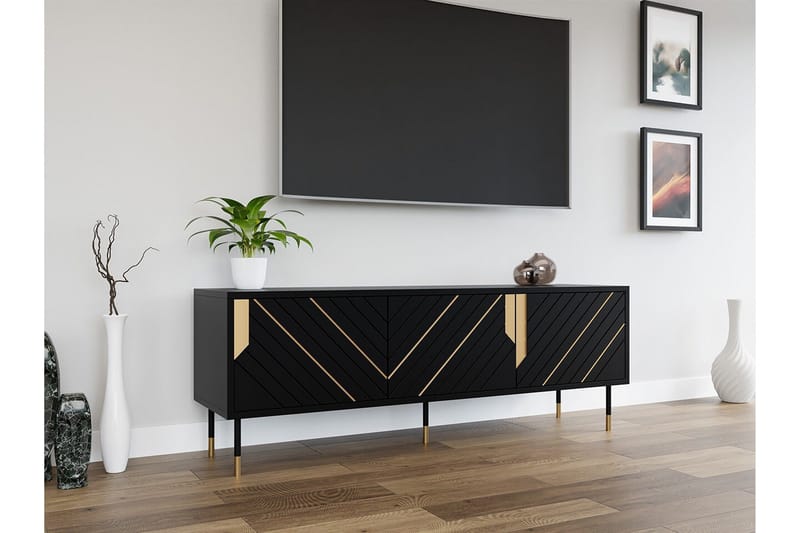 Juniskär Golvstående Tv Bänk 154 cm med Förvaring i Målat Trä - Svart - Möbler - Vardagsrum - Tv-möbler & mediamöbler - Tv-bänkar