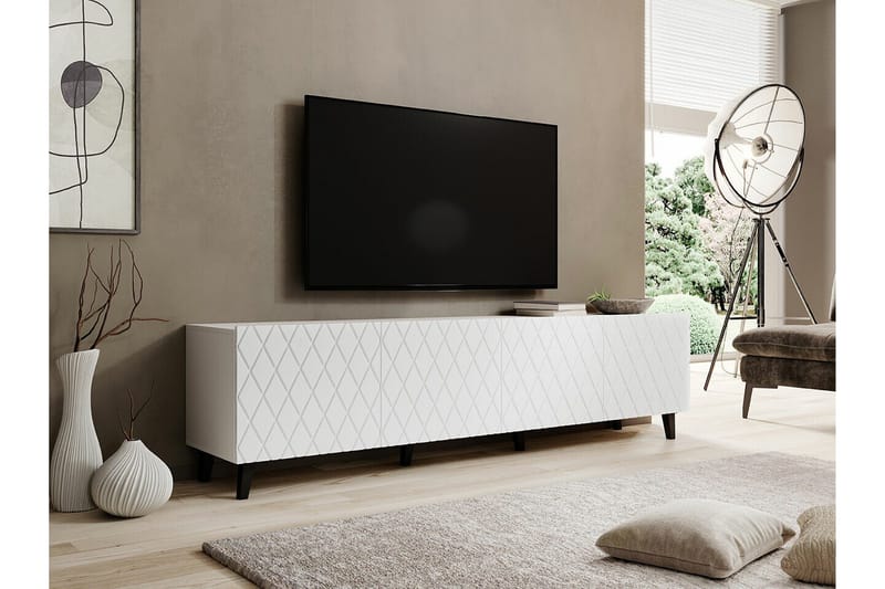 Juniskär Golvstående Tv Bänk 200 cm med Förvaring i  Laminat utseende Målat Trä - Vit - Möbler - Vardagsrum - Tv-möbler & mediamöbler - Tv-bänkar