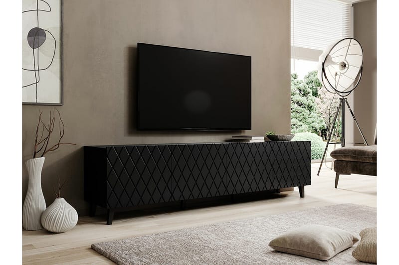 Juniskär Golvstående Tv Bänk 200 cm med Förvaring i Mörkt Trä - Svart - Möbler - Vardagsrum - Tv-möbler & mediamöbler - Tv-bänkar