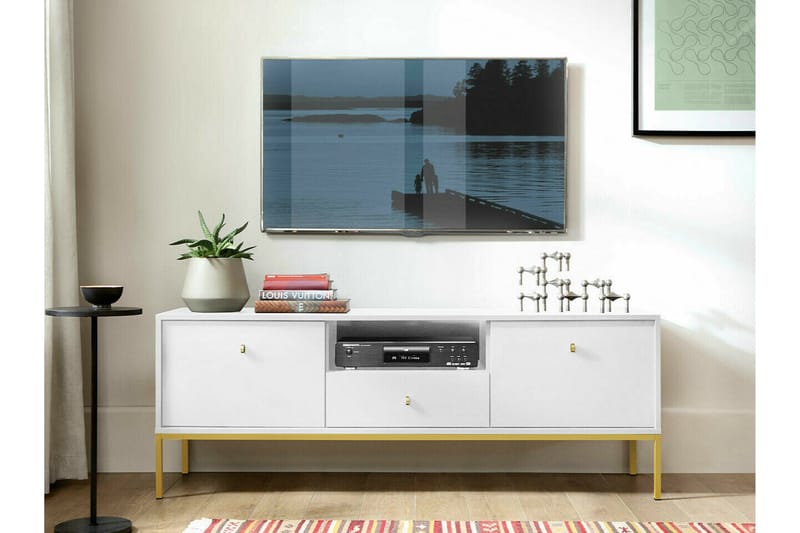 Klinkerville Golvstående Tv Bänk 154 cm med Förvaring i Målat Trä - Vit - Möbler - Vardagsrum - Tv-möbler & mediamöbler - Tv-bänkar