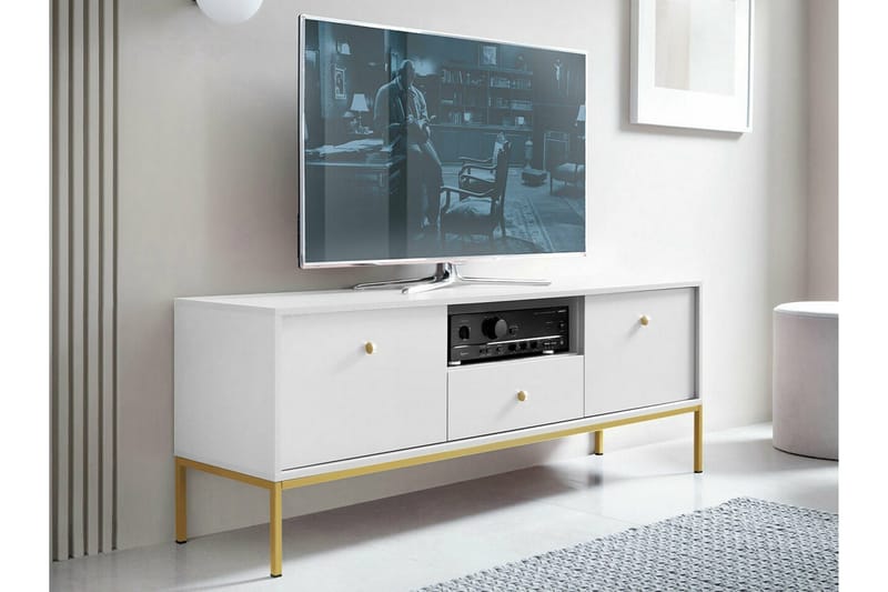 Klinkerville Golvstående Tv Bänk 154 cm med Förvaring i Målat Trä - Vit - Möbler - Vardagsrum - Tv-möbler & mediamöbler - Tv-bänkar