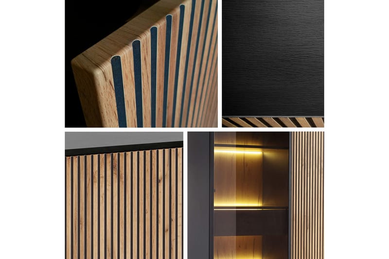 Klinkerville Tv bänk med belysning 39 cm djup 56 cm bred - Svart Trä / Glas / Ribbad - Möbler - Vardagsrum - Tv-möbler & mediamöbler - Tv-skåp