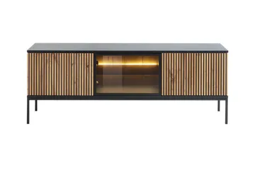 Klinkerville Tv bänk med belysning 39 cm djup 56 cm bred - Svart Trä / Glas / Ribbad - Möbler - Vardagsrum - Tv-möbler & mediamöbler - Tv-bänkar