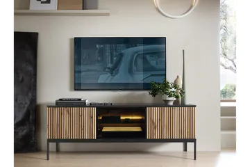 Klinkerville Tv bänk med belysning 39 cm djup 56 cm bred - Svart Trä / Glas / Ribbad - Möbler - Vardagsrum - Tv-möbler & mediamöbler - Tv-bänkar