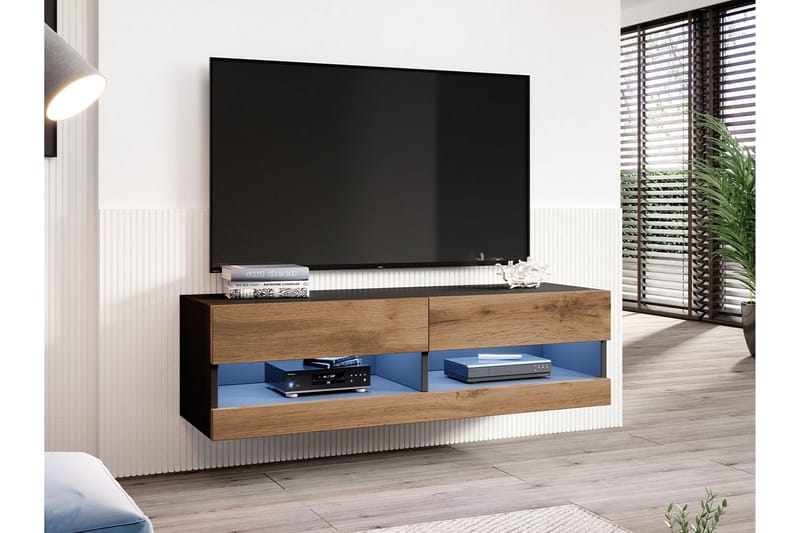 LISBURN Tv-skåp 180 cm Vit LED Natur/Svart - Möbler - Vardagsrum - Tv-möbler & mediamöbler - Tv-skåp