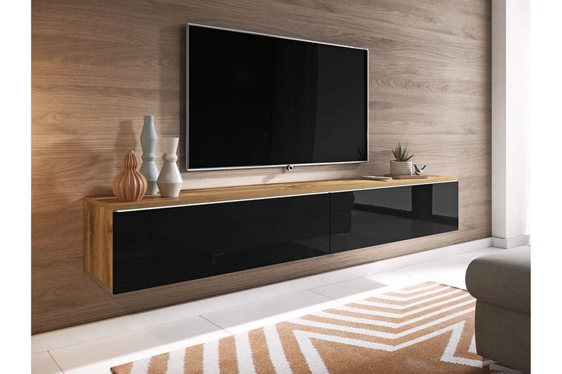MEILLAC Tv-skåp 180 cm Vit LED Natur/Svart - Möbler - Vardagsrum - Tv-möbler & mediamöbler - Tv-bänkar