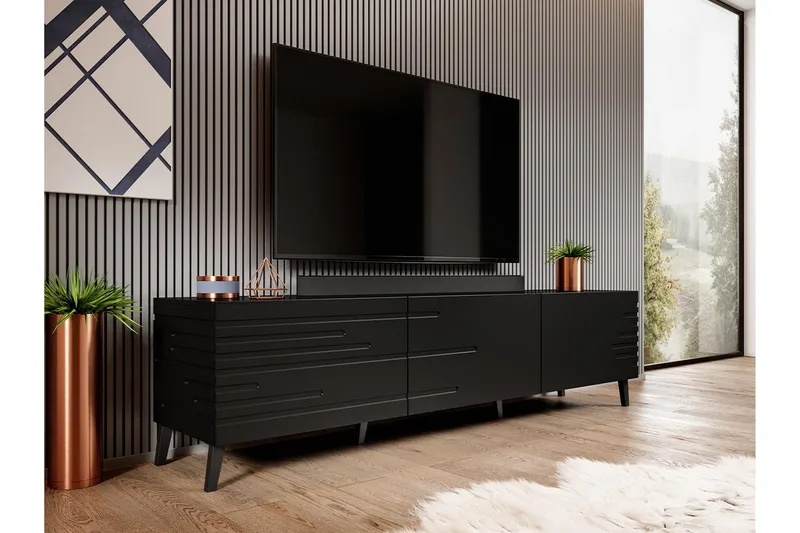 Novaj Golvstående Tv Bänk 40 cm med Förvaring i Målat Trä - Svart - Möbler - Vardagsrum - Tv-möbler & mediamöbler - Tv-bänkar