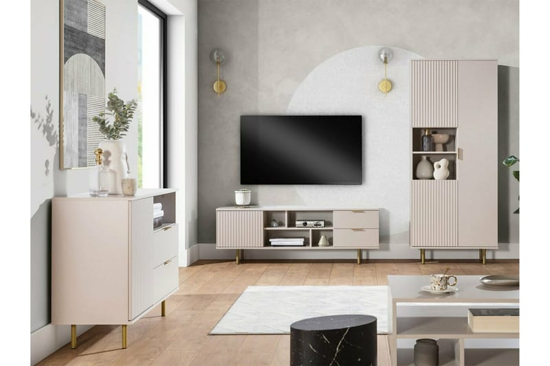 Staffin Golvstående Tv Bänk 150 cm med Förvaring i Målat Trä - Beige - Möbler - Vardagsrum - Tv-möbler & mediamöbler - Tv-bänkar